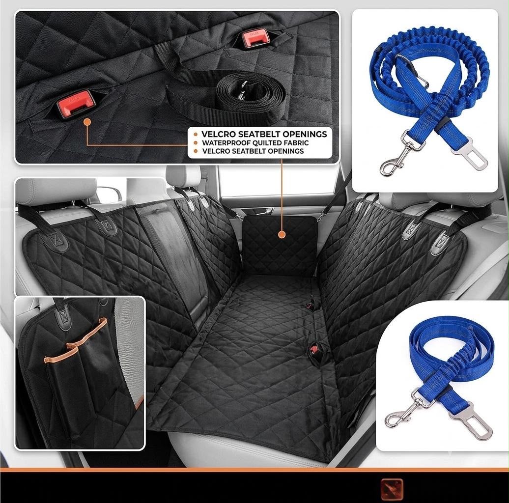 Waterproof Dog Car Seat Cover Hammock with Storage Pocket | Back Seat Protector for Cars & SUVs